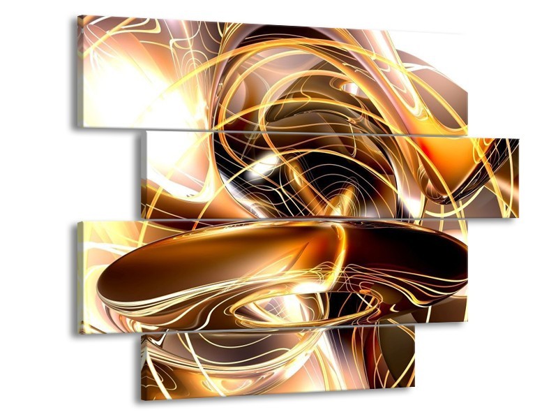 Glas schilderij Abstract | Goud, Geel, Bruin | 115x85cm 4Luik