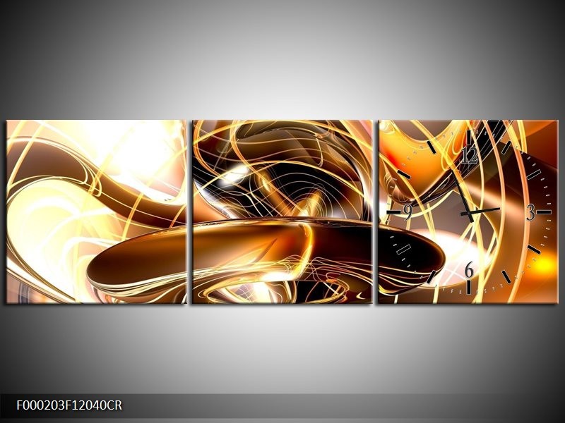 Klok schilderij Abstract | Goud, Geel, Bruin | 120x40cm 3Luik
