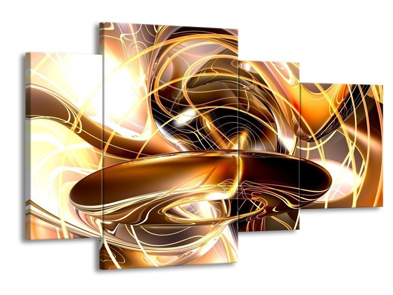 Canvas schilderij Abstract | Goud, Geel, Bruin | 120x75cm 4Luik