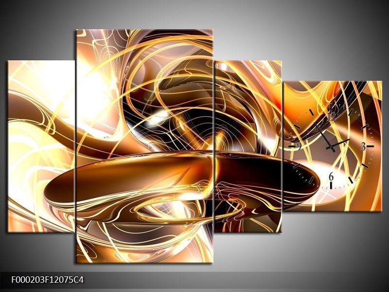Klok schilderij Abstract | Goud, Geel, Bruin | 120x75cm 4Luik