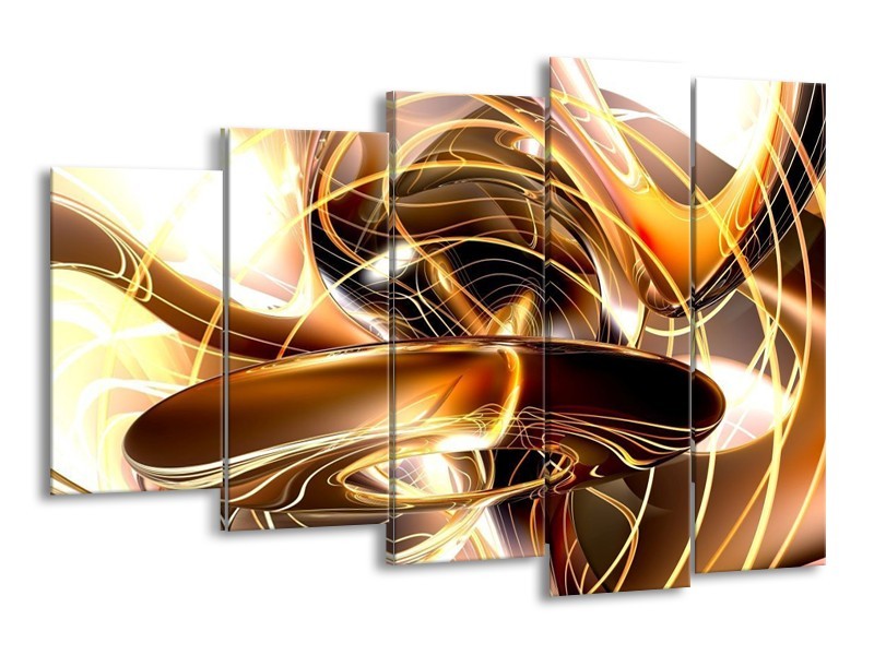 Glas schilderij Abstract | Goud, Geel, Bruin | 150x100cm 5Luik