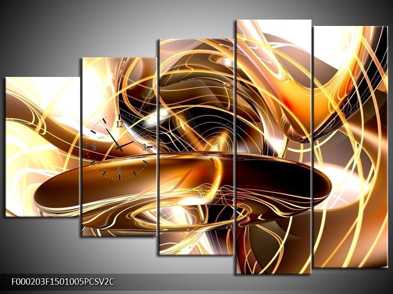 Klok schilderij Abstract | Goud, Geel, Bruin | 150x100cm 5Luik