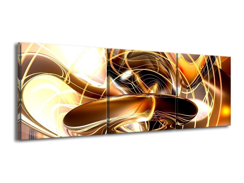 Glas schilderij Abstract | Goud, Geel, Bruin | 150x50cm 3Luik