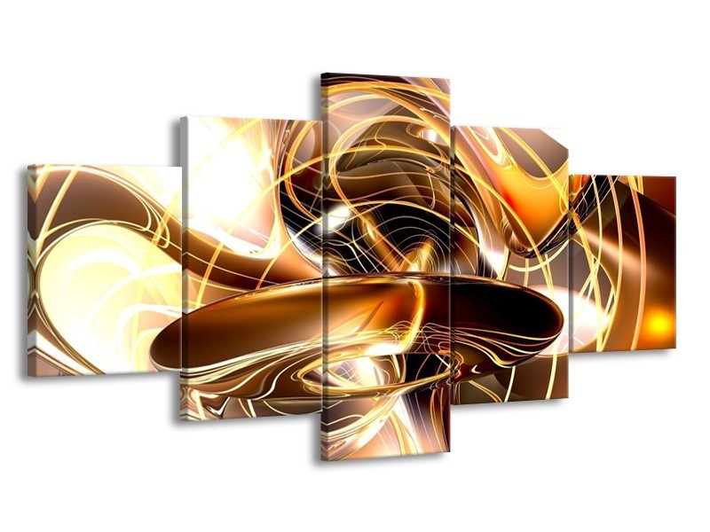 Canvas schilderij Abstract | Goud, Geel, Bruin | 150x80cm 5Luik
