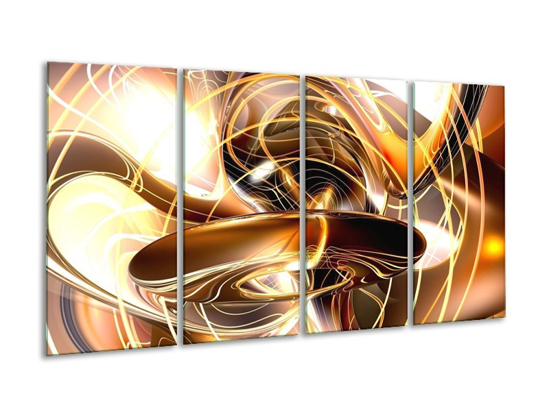 Canvas schilderij Abstract | Goud, Geel, Bruin | 160x80cm 4Luik