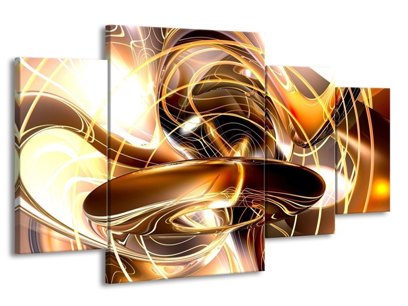 Canvas schilderij Abstract | Goud, Geel, Bruin | 160x90cm 4Luik