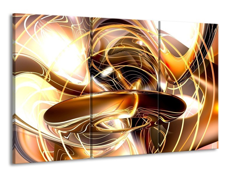 Canvas schilderij Abstract | Goud, Geel, Bruin | 165x100cm 3Luik