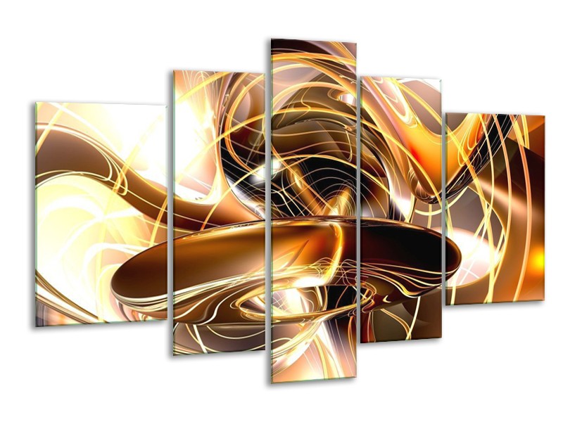 Canvas schilderij Abstract | Goud, Geel, Bruin | 170x100cm 5Luik