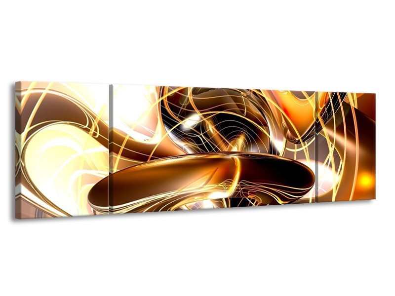 Glas schilderij Abstract | Goud, Geel, Bruin | 170x50cm 3Luik