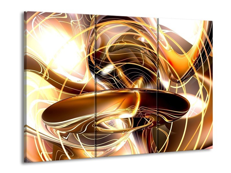 Glas schilderij Abstract | Goud, Geel, Bruin | 90x60cm 3Luik