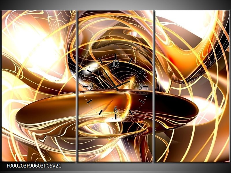 Klok schilderij Abstract | Goud, Geel, Bruin | 90x60cm 3Luik