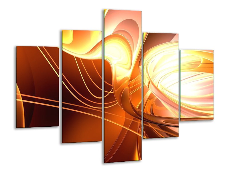 Canvas schilderij Abstract | Wit, Geel, Oranje | 100x70cm 5Luik