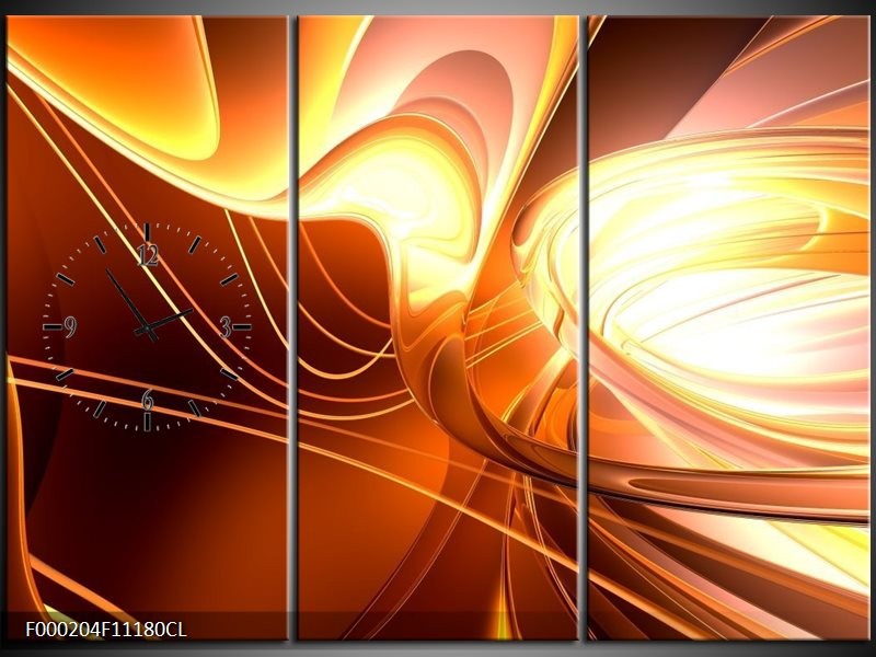 Klok schilderij Abstract | Wit, Geel, Oranje | 111x80cm 3Luik