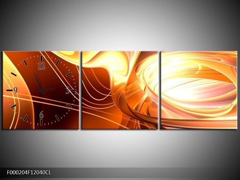 Klok schilderij Abstract | Wit, Geel, Oranje | 120x40cm 3Luik