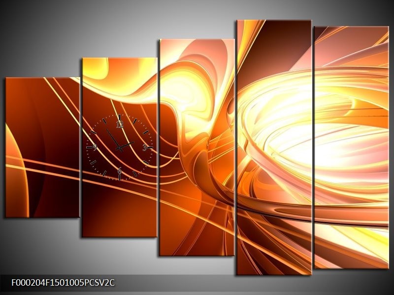 Klok schilderij Abstract | Wit, Geel, Oranje | 150x100cm 5Luik