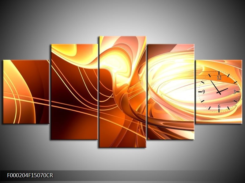 Klok schilderij Abstract | Wit, Geel, Oranje | 150x70cm 5Luik