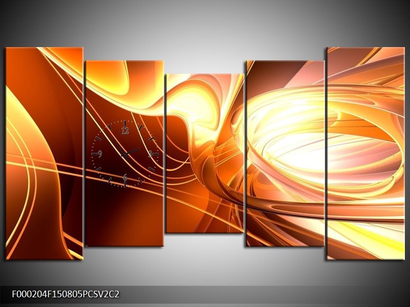 Klok schilderij Abstract | Wit, Geel, Oranje | 150x80cm 5Luik