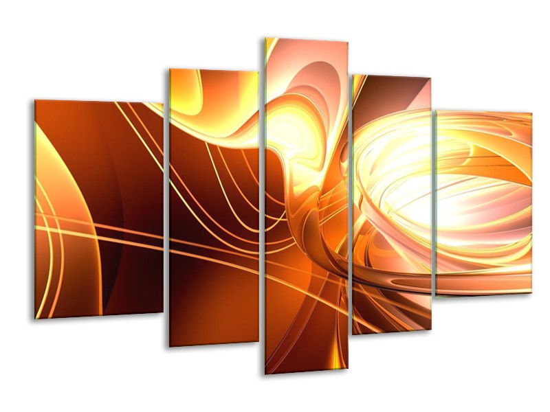 Canvas schilderij Abstract | Wit, Geel, Oranje | 170x100cm 5Luik