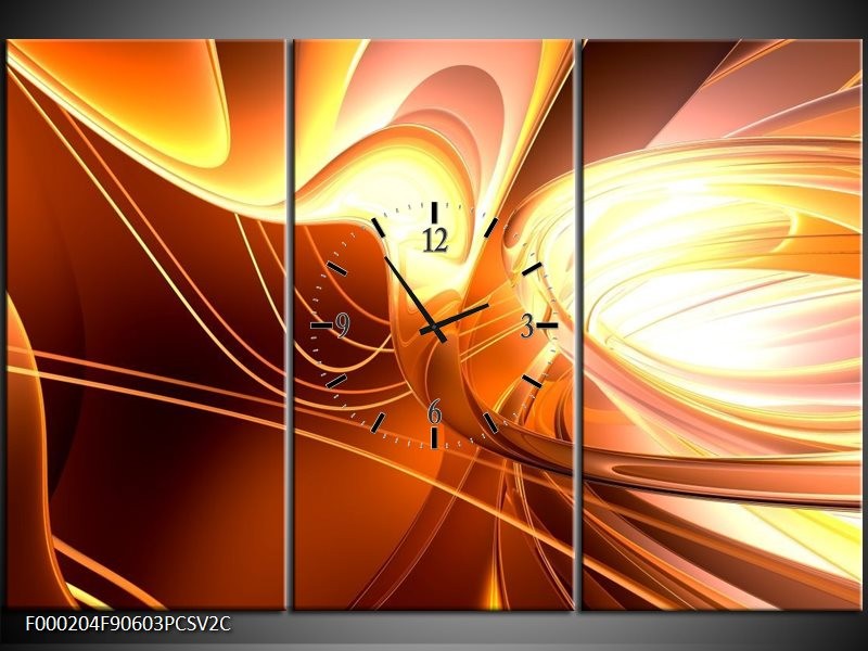 Klok schilderij Abstract | Wit, Geel, Oranje | 90x60cm 3Luik