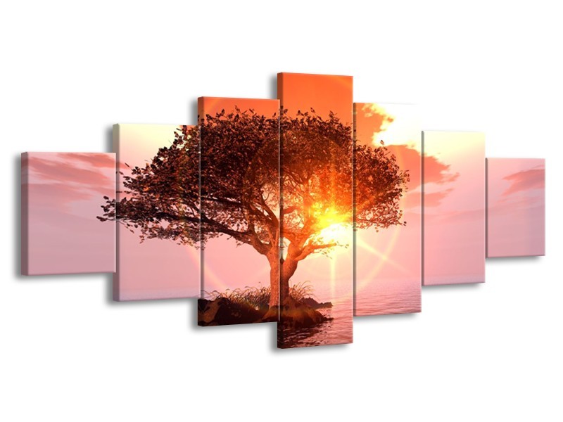 Canvas schilderij Boom | Geel, Paars, Bruin | 210x100cm 7Luik