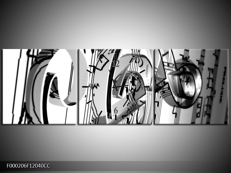 Klok schilderij Muziek | Wit, Grijs, Zwart | 120x40cm 3Luik