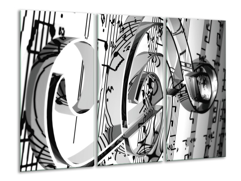 Canvas schilderij Muziek | Wit, Grijs, Zwart | 120x80cm 3Luik