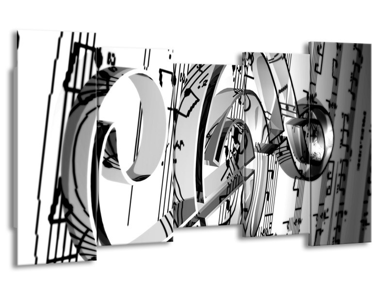 Glas schilderij Muziek | Wit, Grijs, Zwart | 150x80cm 5Luik