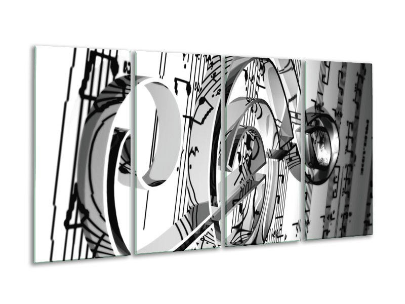Glas schilderij Muziek | Wit, Grijs, Zwart | 160x80cm 4Luik