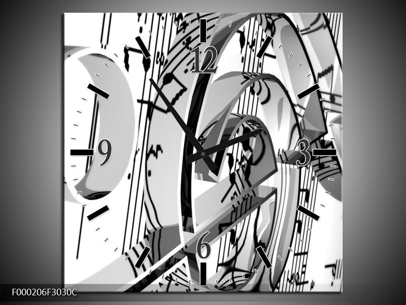 Klok schilderij Muziek | Wit, Grijs, Zwart | 30x30cm 1Luik