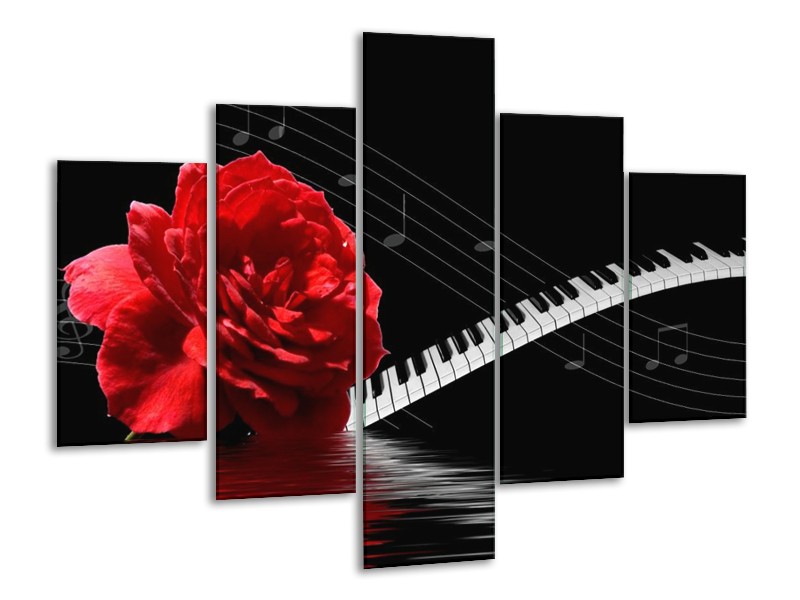 Glas schilderij Roos | Rood, Wit, Zwart | 100x70cm 5Luik