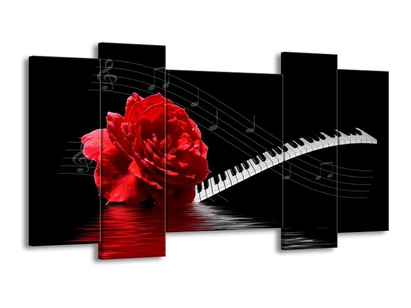 Glas schilderij Roos | Rood, Wit, Zwart | 120x65cm 5Luik