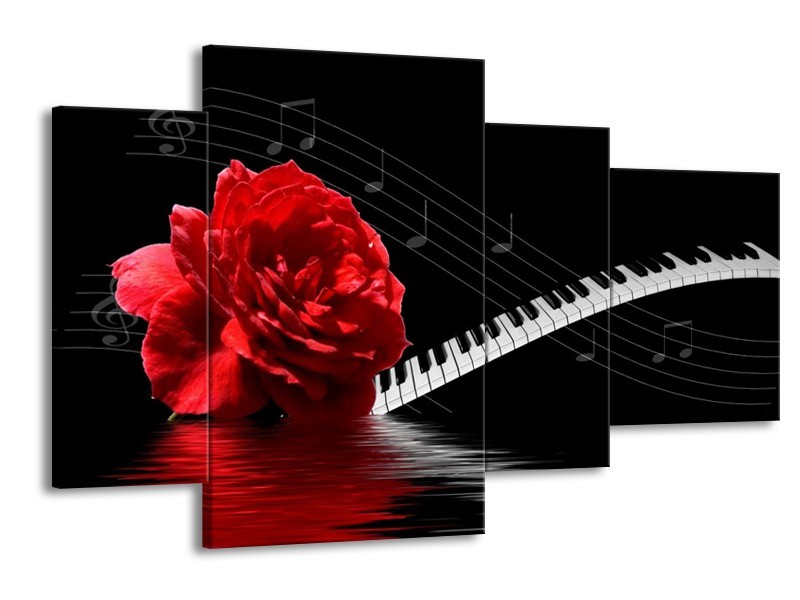 Glas schilderij Roos | Rood, Wit, Zwart | 120x75cm 4Luik