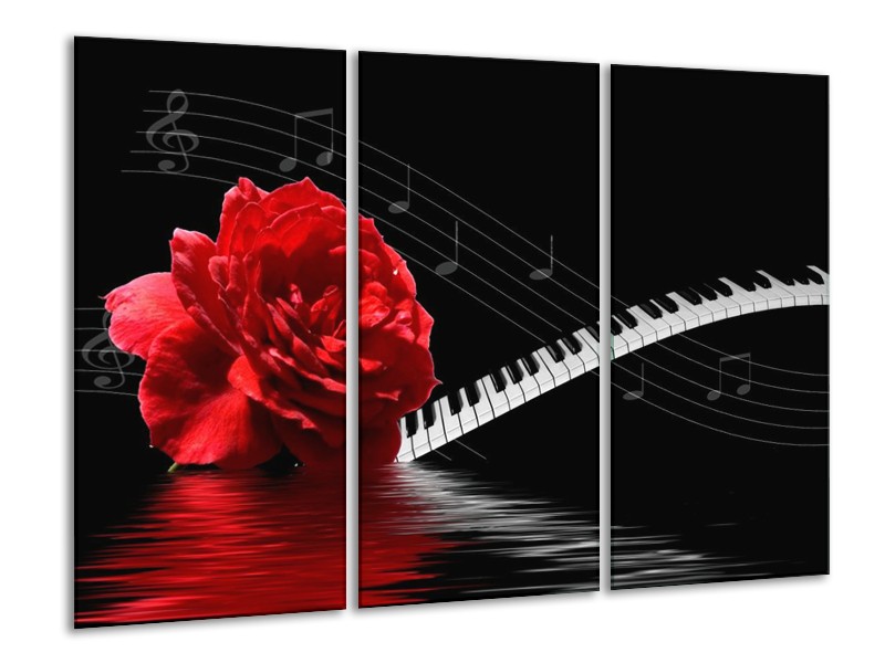 Canvas schilderij Roos | Rood, Wit, Zwart | 120x80cm 3Luik