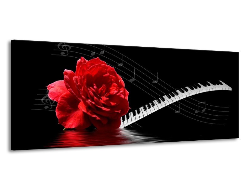 Glas schilderij Roos | Rood, Wit, Zwart | 145x58cm 1Luik