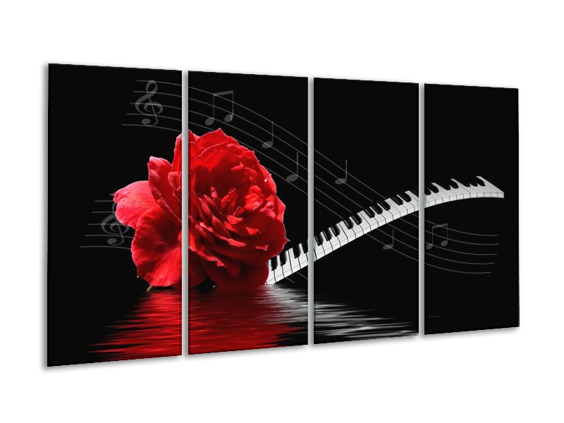 Glas schilderij Roos | Rood, Wit, Zwart | 160x80cm 4Luik