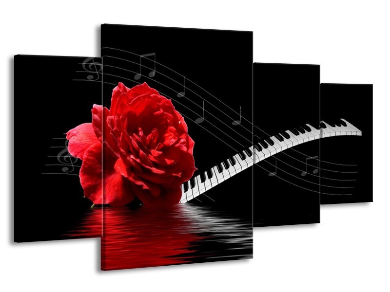 Glas schilderij Roos | Rood, Wit, Zwart | 160x90cm 4Luik