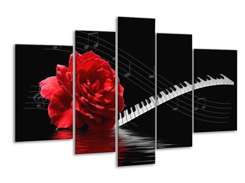 Glas schilderij Roos | Rood, Wit, Zwart | 170x100cm 5Luik