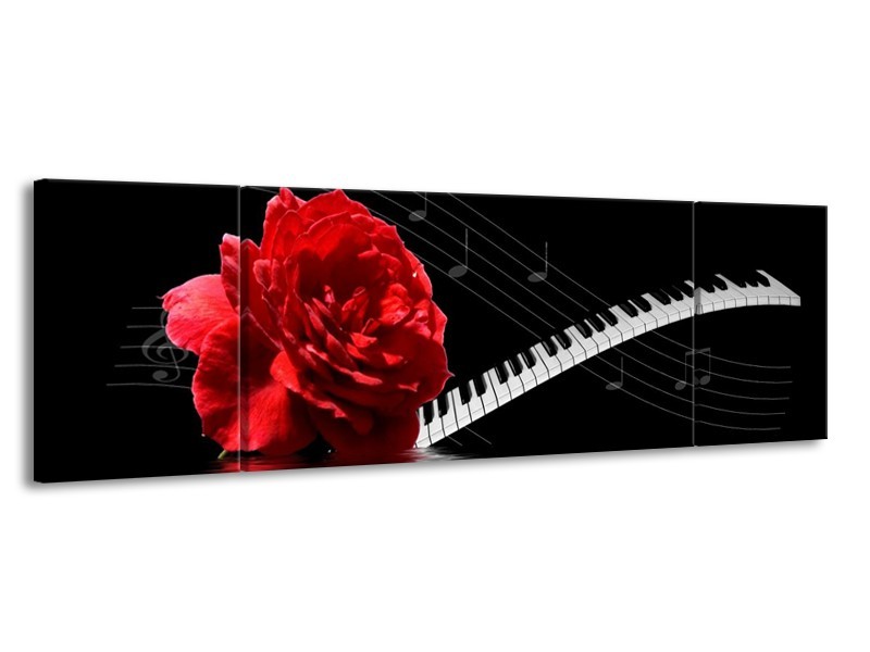 Glas schilderij Roos | Rood, Wit, Zwart | 170x50cm 3Luik
