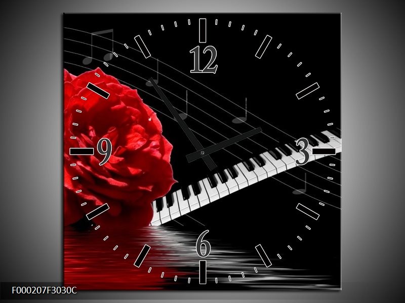 Klok schilderij Roos | Rood, Wit, Zwart | 30x30cm 1Luik