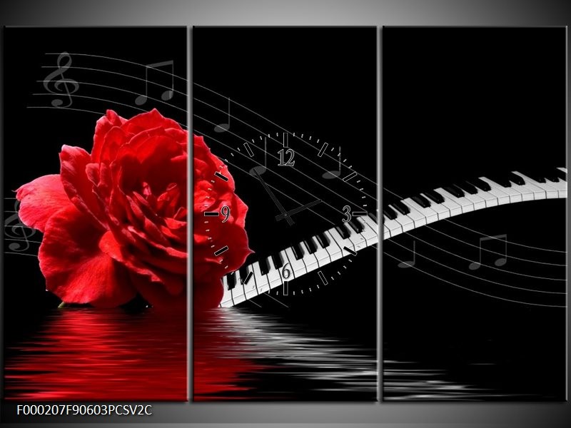 Klok schilderij Roos | Rood, Wit, Zwart | 90x60cm 3Luik