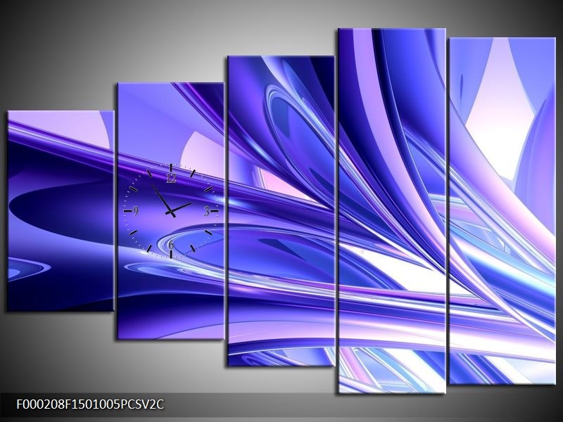 Klok schilderij Abstract | Blauw, Wit, Paars | 150x100cm 5Luik