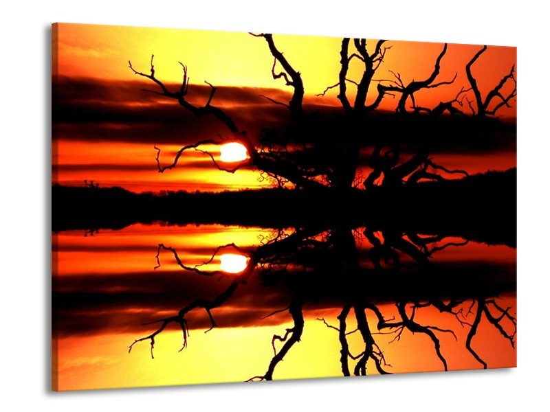 Canvas schilderij Zonsondergang | Oranje, Zwart, Geel | 100x70cm 1Luik