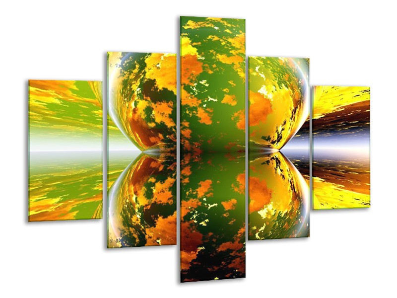 Canvas schilderij Spiegel | Groen, Geel, Oranje | 100x70cm 5Luik