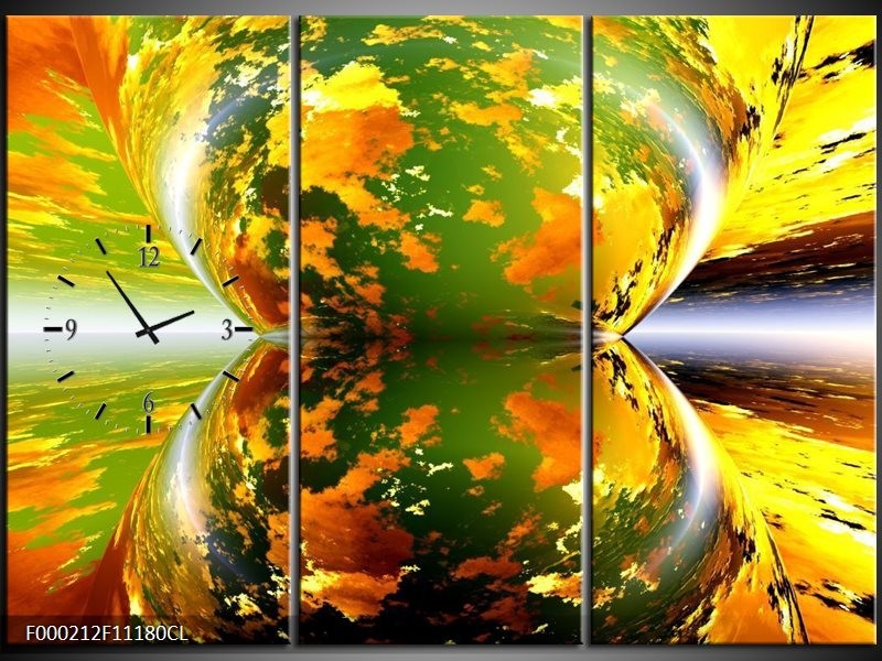 Klok schilderij Spiegel | Groen, Geel, Oranje | 111x80cm 3Luik