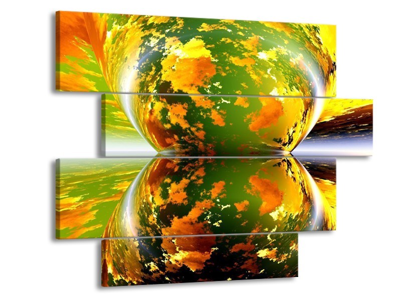 Canvas schilderij Spiegel | Groen, Geel, Oranje | 115x85cm 4Luik