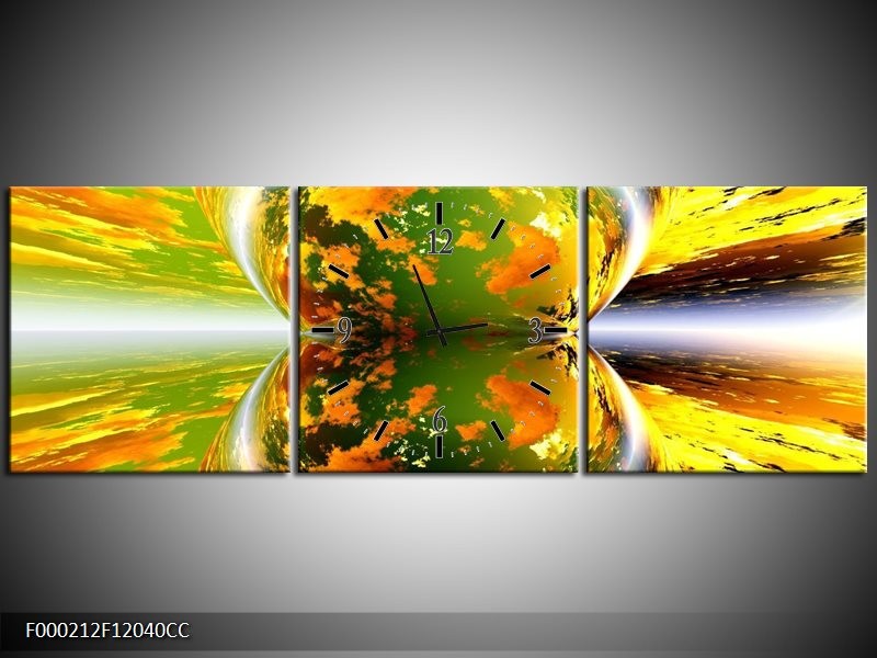 Klok schilderij Spiegel | Groen, Geel, Oranje | 120x40cm 3Luik