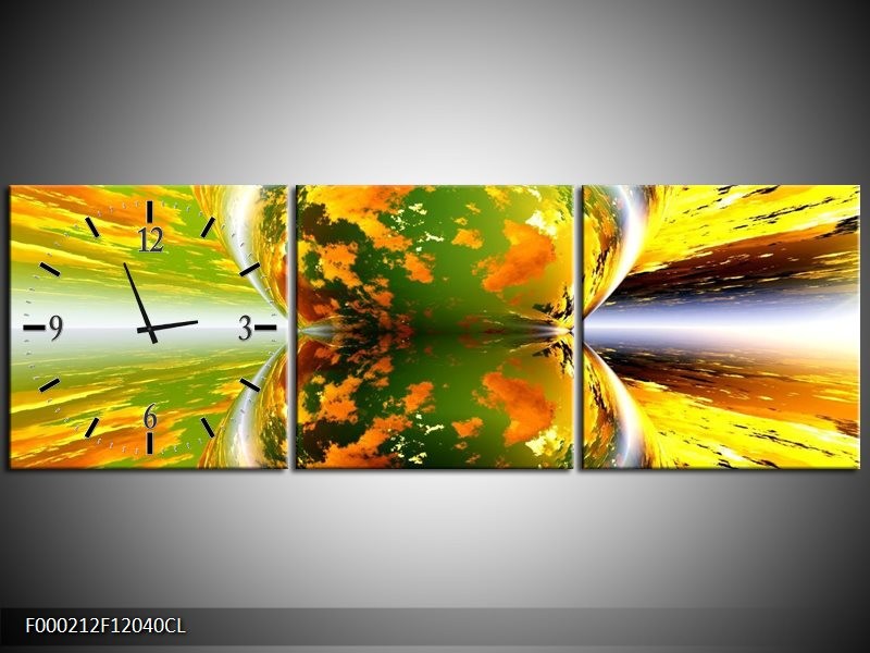 Klok schilderij Spiegel | Groen, Geel, Oranje | 120x40cm 3Luik