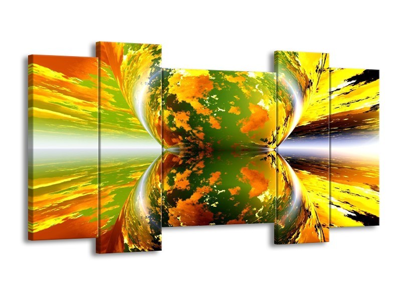 Canvas schilderij Spiegel | Groen, Geel, Oranje | 120x65 5Luik