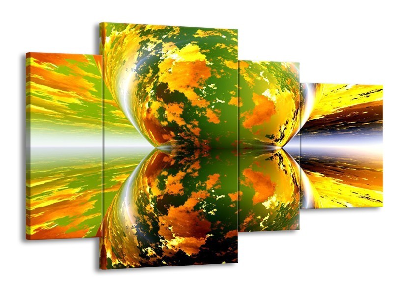Canvas schilderij Spiegel | Groen, Geel, Oranje | 120x75cm 4Luik
