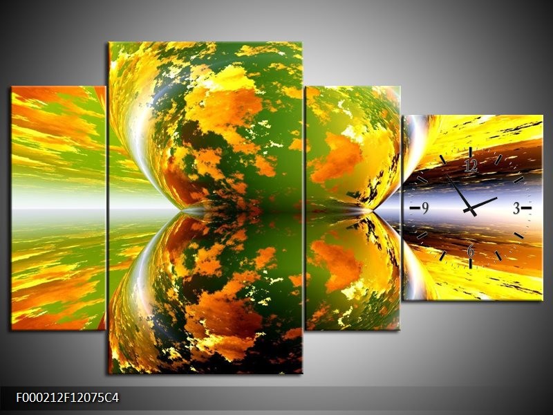 Klok schilderij Spiegel | Groen, Geel, Oranje | 120x75cm 4Luik